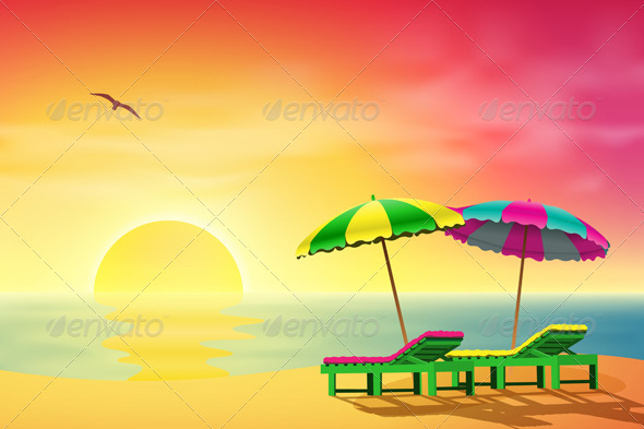 Sun Loungers on Beach - Landscapes Nature