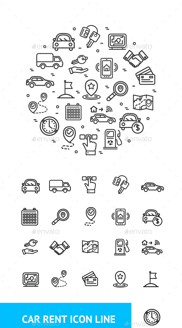 [DOWNLOAD]Car Rent Sign Thin Line Icon Set. Vector