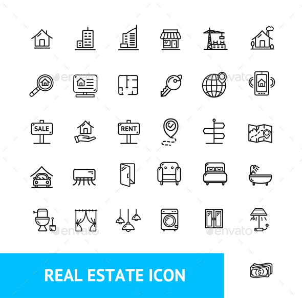 [DOWNLOAD]Real Estate Sign Thin Line Icon Set. Vector
