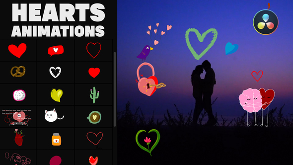 Cartoon Animated Hearts Stickers for DaVinci Resolve