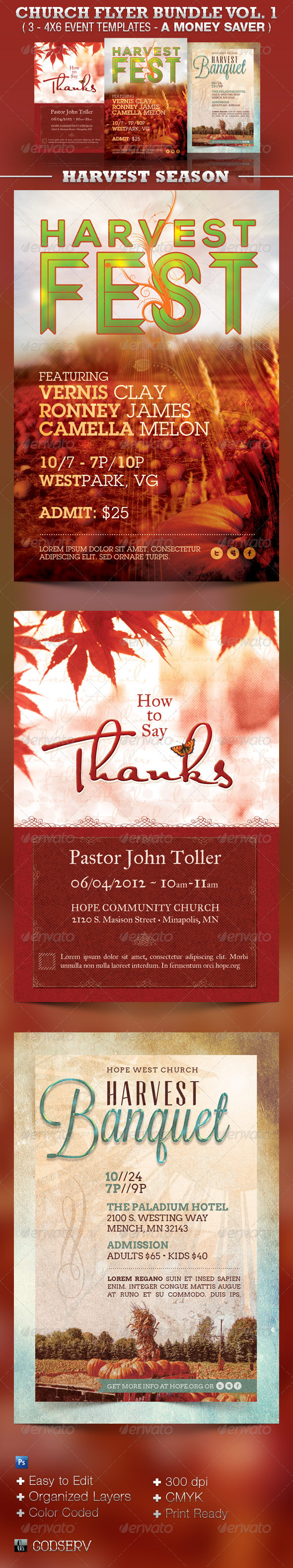 Harvest Church Flyer Template Bundle Vol 1 - Church Flyers