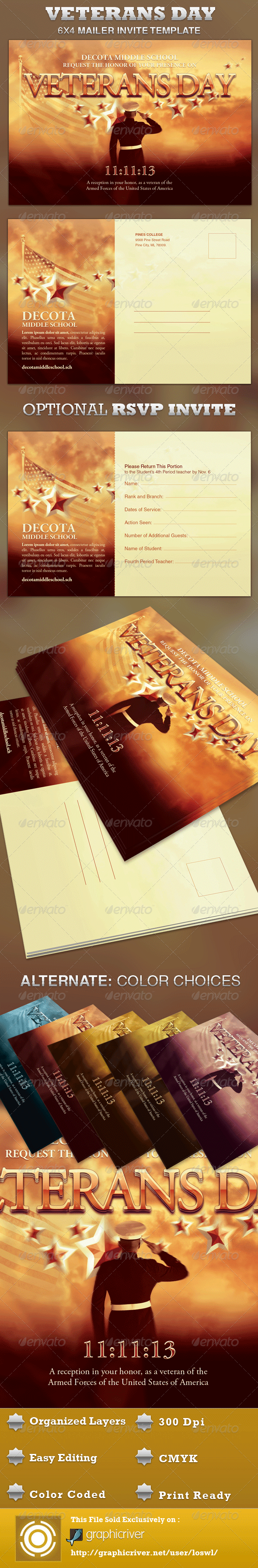 Veterans Day Mailer Invite Template - Events Flyers