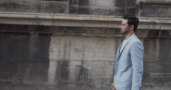 Young Man Travels Near The Old Castle alt