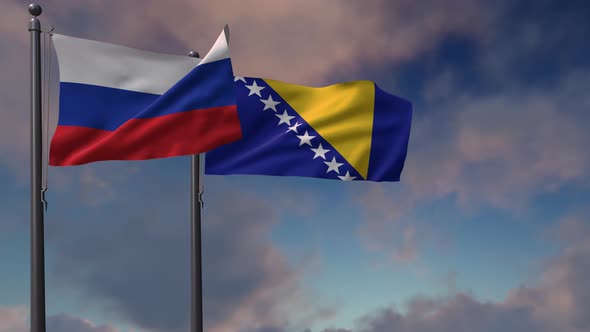 Bosnia And Herzegovina Flag Waving Along With The National Flag Of The Russia 4K alt