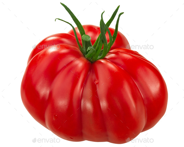 Beauty Lottringa heirlom tomato isolated  (Solanum lycopersicum fruit) - Stock Photo - Images