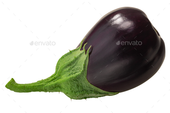 Cordate eggplant or aubergine whole, isolated.  Solanum melongena fruit - Stock Photo - Images