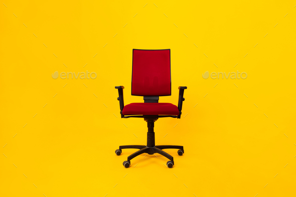 Front View Of Red Adjustable Office Chair Over Yellow Background Stock  Photo by Prostock-studio