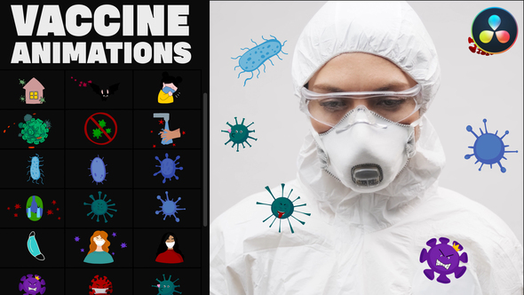 Corona Virus And Vaccine Cartoon Icons for DaVinci Resolve