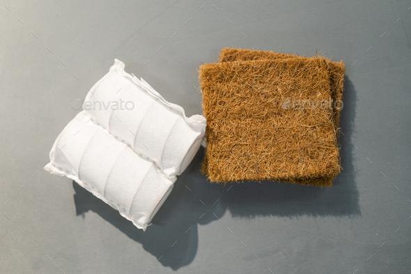 Mattress filler. Coconut coir and independent spring. The concept of filling a mattress.