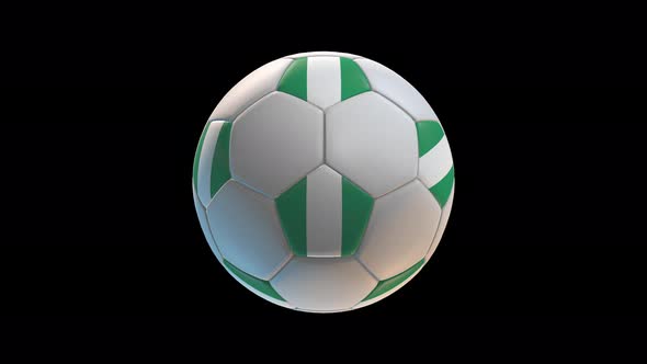 Soccer ball with flag Nigeria, on black background loop alpha