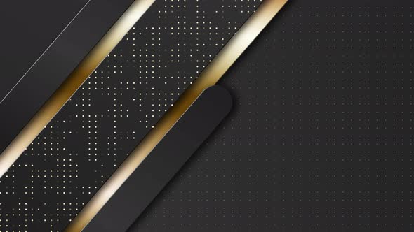 Black and golden abstract tech geometric rounded rectangles motion background.