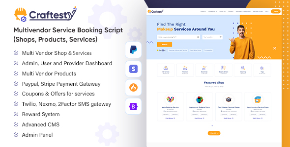 Craftesty - Multi Vendor Service Booking On Demand with Nearby Script  (Shops, Products, Services)