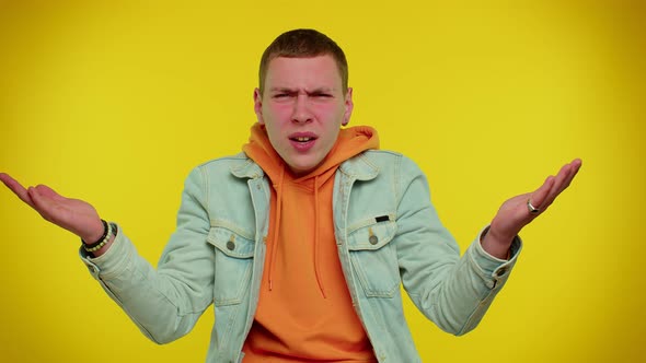 Man Raising Hands in Indignant Expression Asking Why What Reason of Failure Demonstrating Disbelief alt