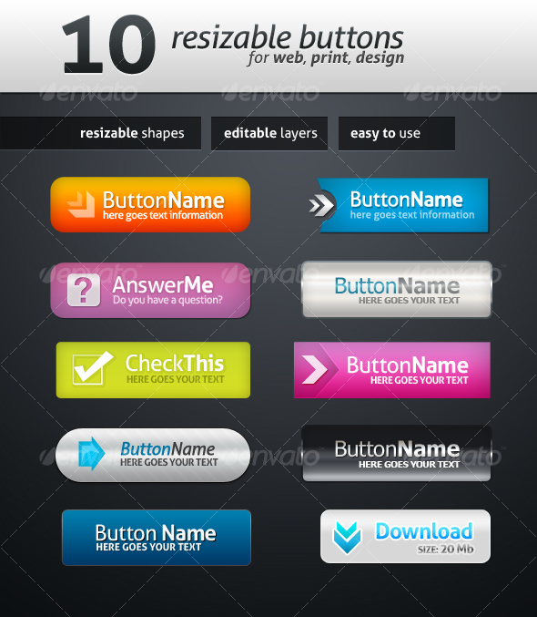10 Web Buttons - Buttons Web Elements