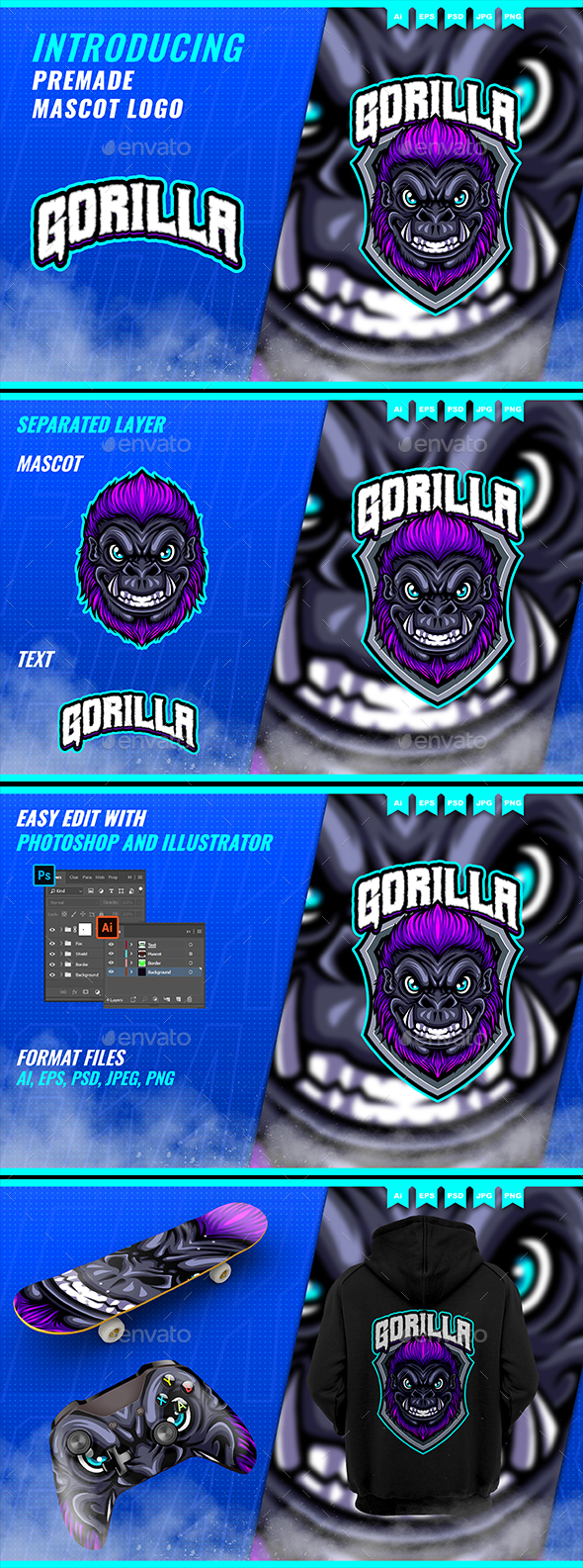 [DOWNLOAD]Gorilla - Mascot Esport Logo Template