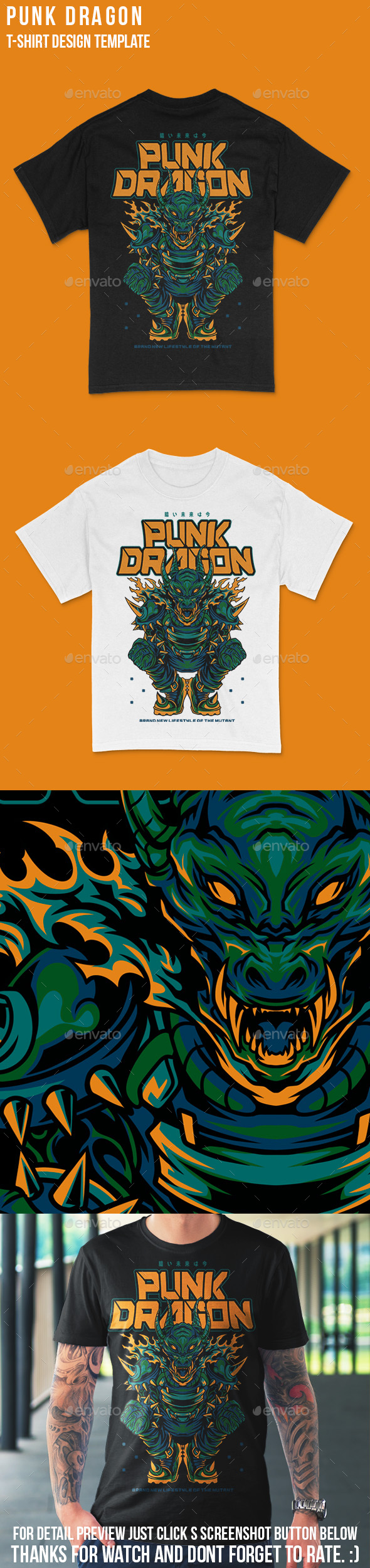 [DOWNLOAD]Punk Dragon Techwear Monster T-Shirt Design Template