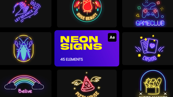 Cartoon Neon Signs Fx Elements Premiere Pro Template