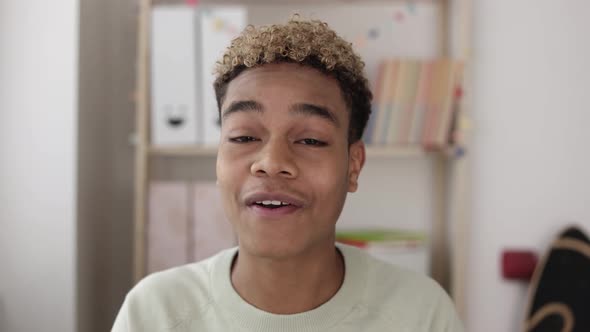 Screen View of Teenager Boy Talking Through Online Video Call on Laptop alt