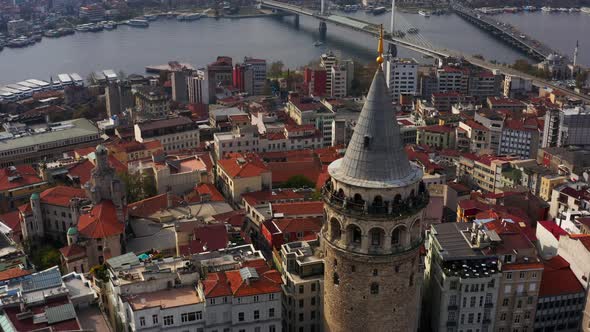 Golden Horn And Galata Tower Aerial View 3