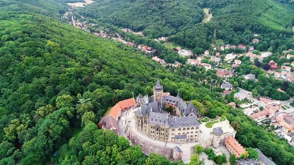 Aerial view of famous Castle in Vernirgerode Germany