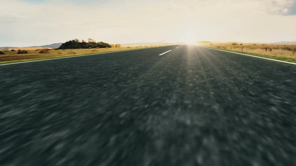 View of the Desert Road asphalt. Road during travelling. Realistic animation highway