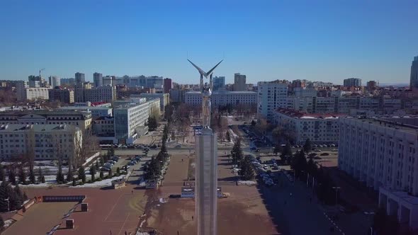 Early Spring in Samara City Aerial View Over Glory Square
