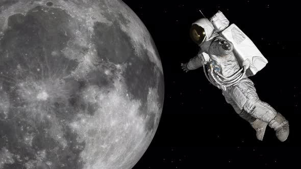 Astronaut Flies in Space Around the Moon