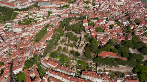 Aerial View Medieval Stone Saint George Castle on Hill Above Town alt