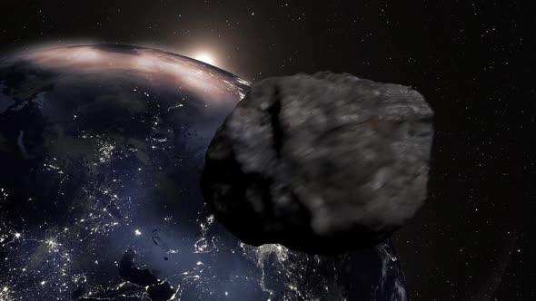 Asteroid Flying Fast Towards Earth For Impact, Motion Graphics | VideoHive