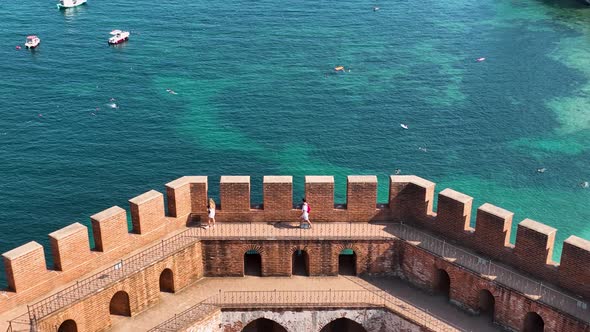 Castle Alanya Kalesi Aerial View 4 K of Mountain and City Turkey alt