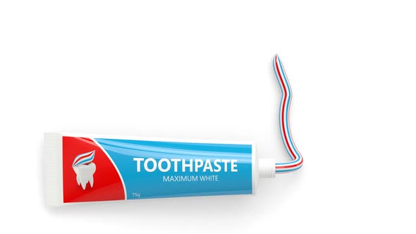 Toothpaste tube making tooth shape over white background