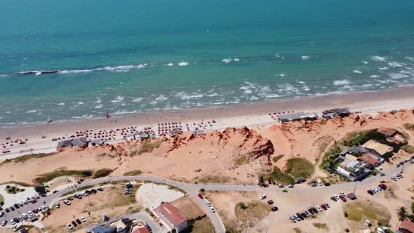 Tropical tourism landmark. Summer travel. Canoa Quebrada Beach at Brazil alt