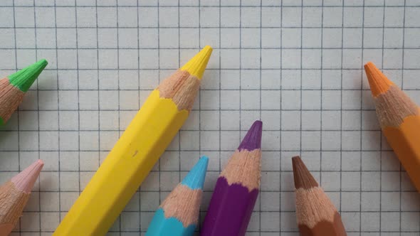 Lot Colored Pencils On A Background, Stop Motion
