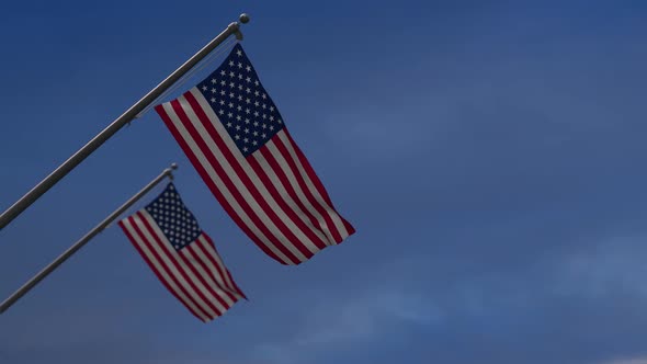 United States Of America  Flags In The Blue Sky  - 2K