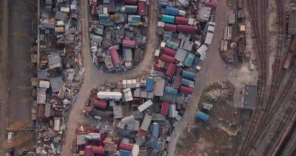 Top View of a Dump of Iron Stalls at Sunset