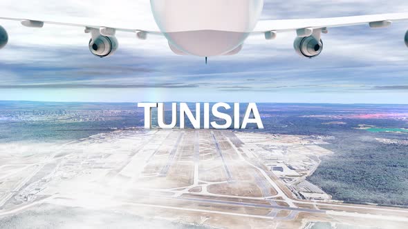 Commercial Airplane Over Clouds Arriving Country Tunisia