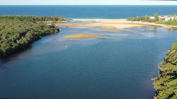 Aerial view of Currumundi Lake, Sunshine Coast, Queensland, Australia. alt