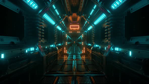 Flying Into Spaceship Tunnel Scifi Spaceship Corridor, Motion Graphics