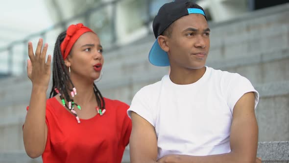 Mixed-Race Girl Complaining About Her Angry Boyfriend, Problems in Relationships alt
