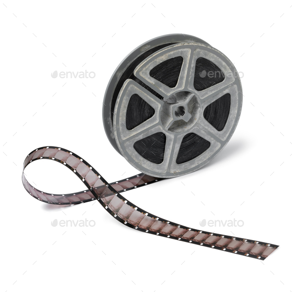 Vintage 16mm film reel and film on white background Stock Photo by  picturepartners