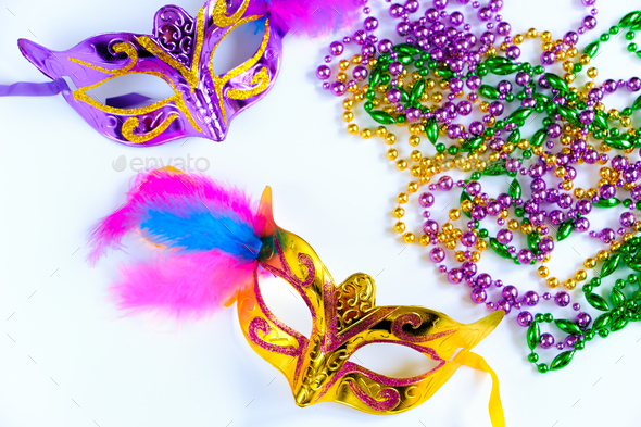 Mardi Gras or Fat Tuesday symbol. Greeting card for for traditional holiday.