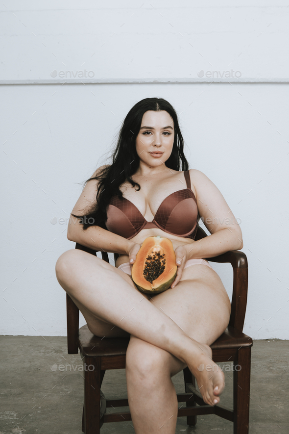 Body positivity lingerie happy plus size model posing Stock Photo by  Rawpixel