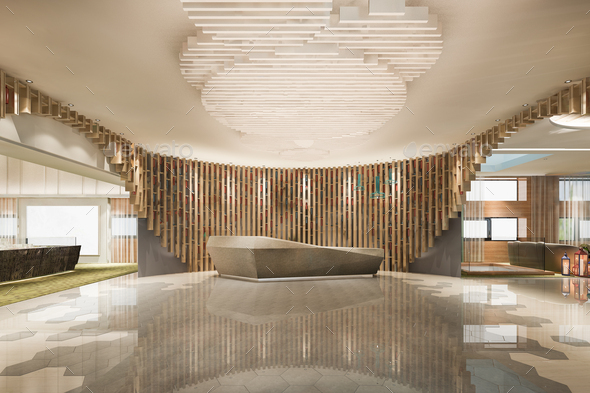 3d rendering modern luxury hotel and office reception and meeting lounge