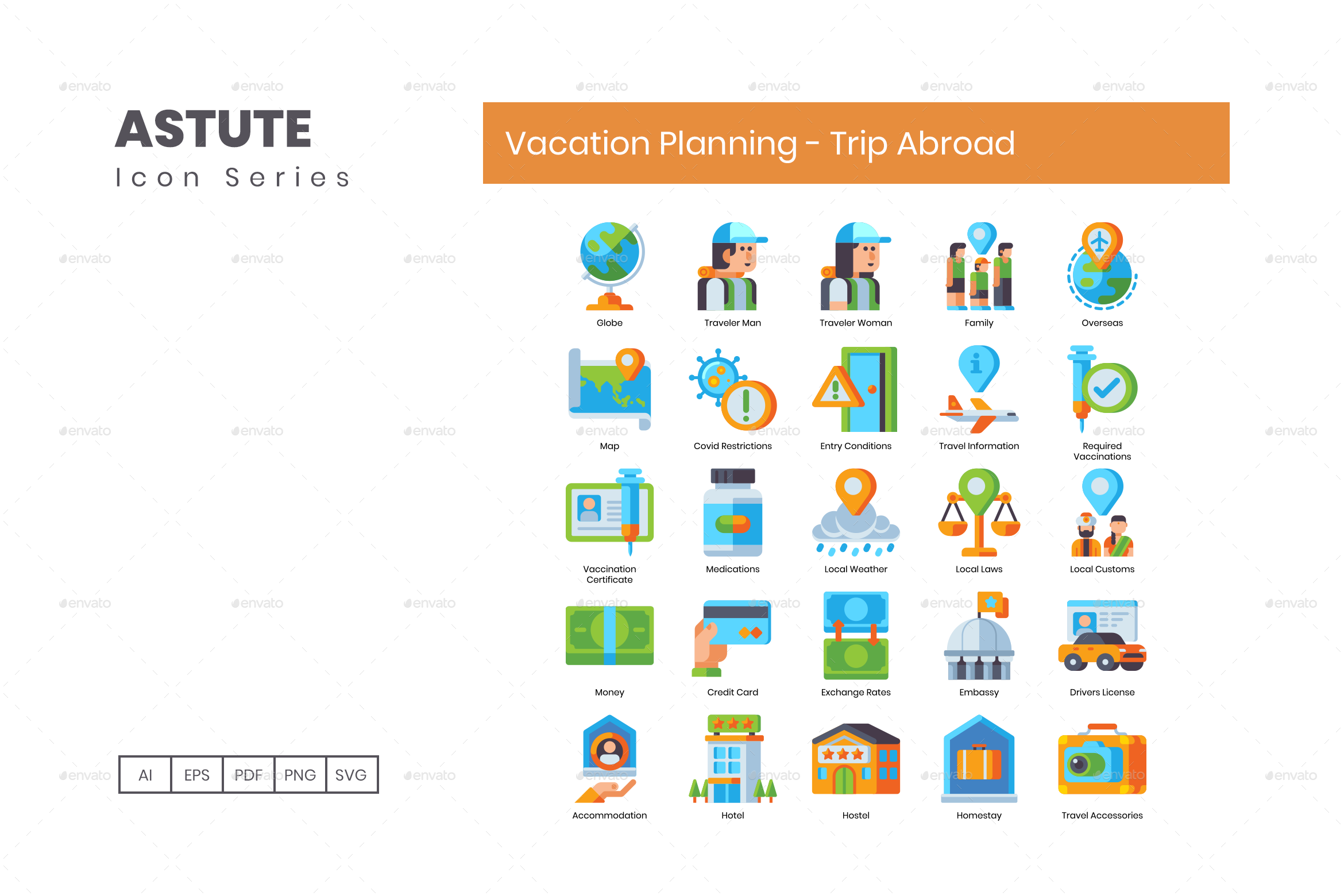 50 Vacation Planning - Trip Abroad Icons | Astute Series, Icons |  GraphicRiver, image size:2340x1560
