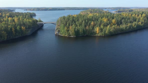 The Island of Trees on the Side of the Bridge in Lake Saimaa in Finland