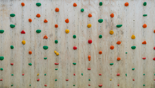 Climbing holds on a climbing wall
