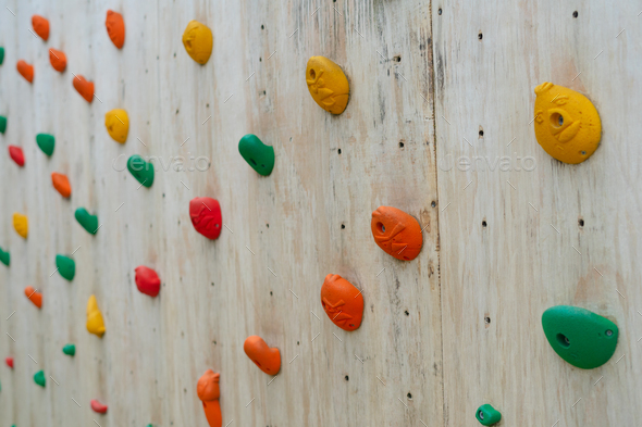 Climbing holds on a climbing wall
