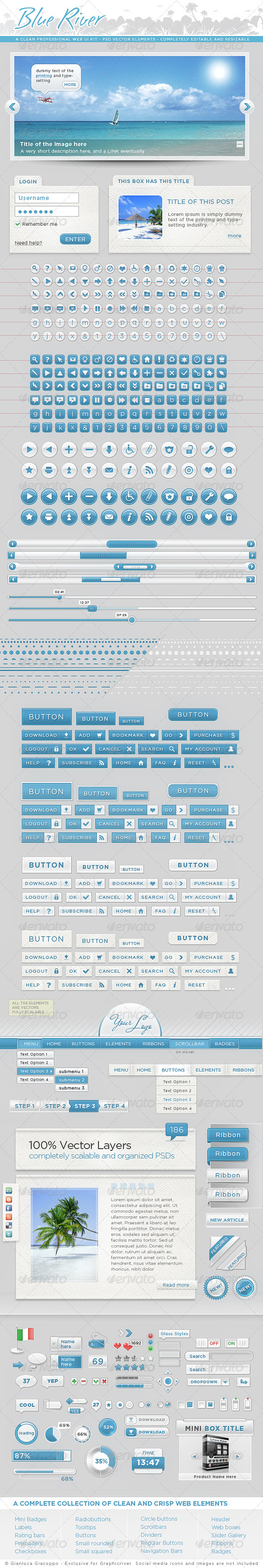 Clean UI Web Kit, Psd Modern Graphic Elements Pack - User Interfaces Web Elements