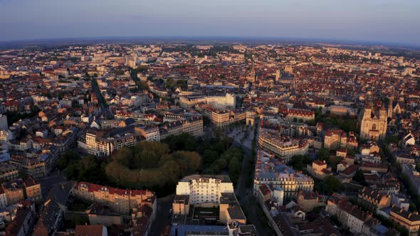 Dijon France Wide Drone City view at golden hour 4k 30p alt