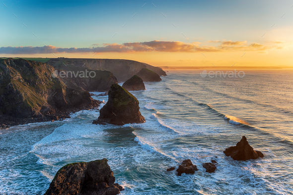 Sea Stacks at Bedruthan Steps in Cornwall - Stock Photo - Images